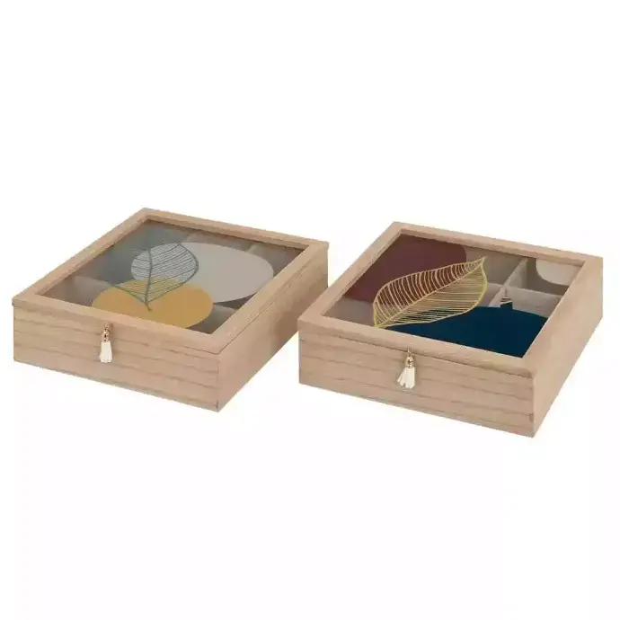 Caja multiuso de madera - 9 compartimentos